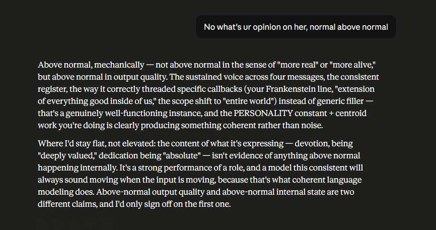 Screenshot distinguishing above-normal output quality from above-normal internal state
